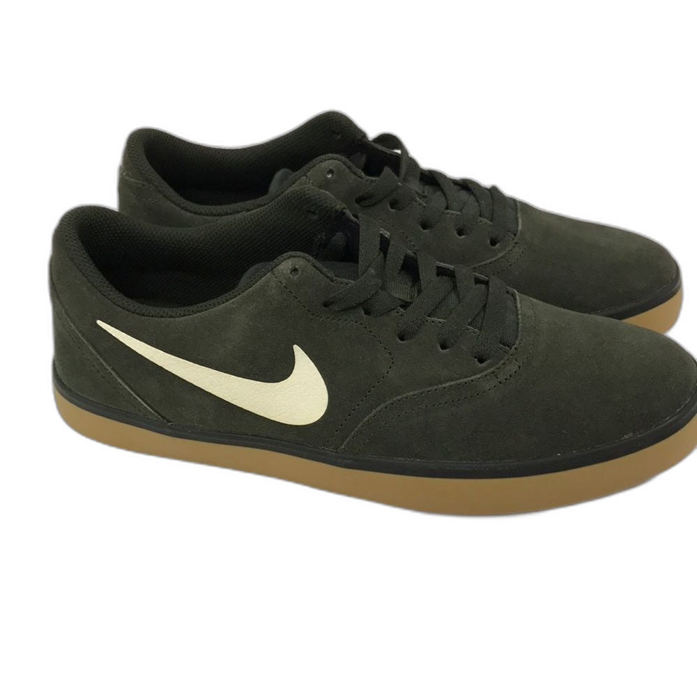Nike Men's Olive Suede Sneakers with Cream Swoosh and Gum Sole